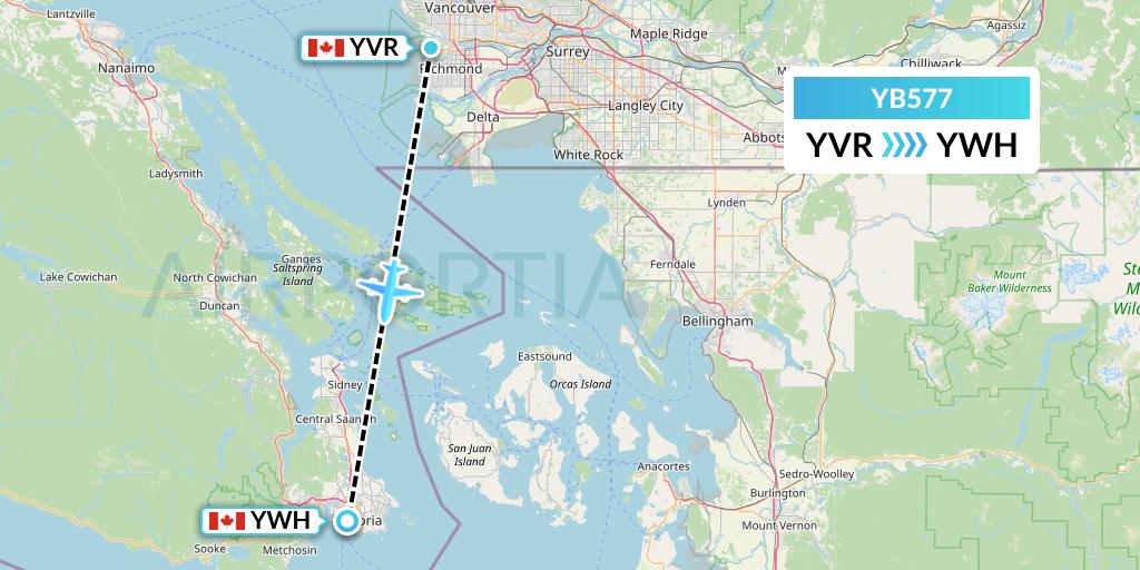 YB577 Harbour Air Seaplanes Flight Map: Vancouver to Victoria