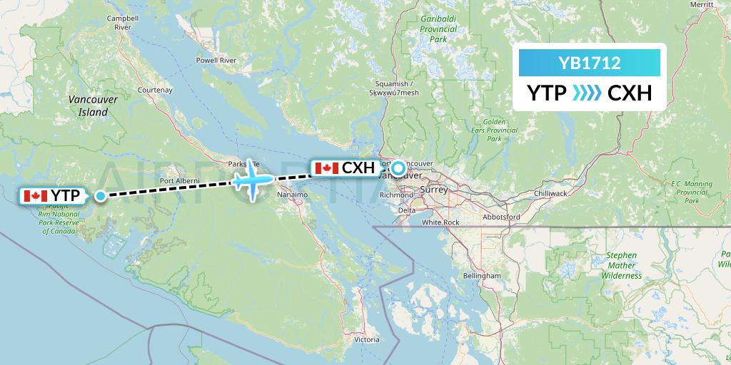 YB1712 Harbour Air Seaplanes Flight Map: Tofino to Vancouver