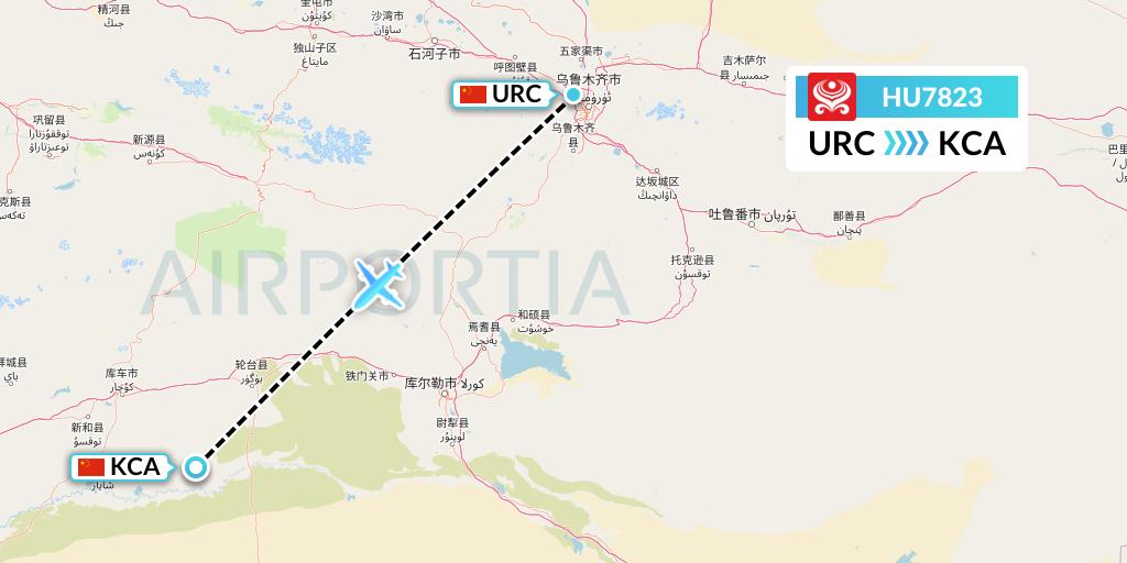 HU7823 Hainan Airlines Flight Map: Urumqi to Kuqa