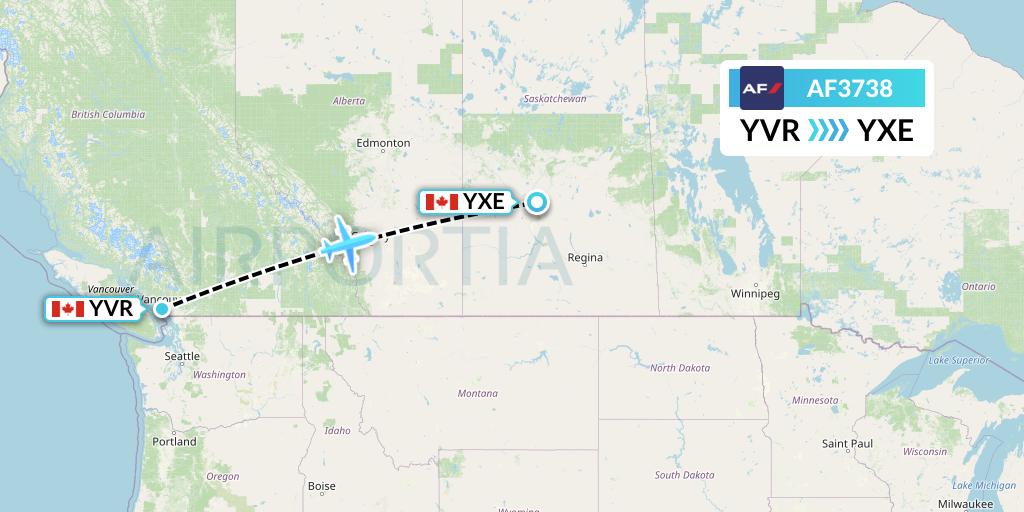 AF3738 Air France Flight Map: Vancouver to Saskatoon