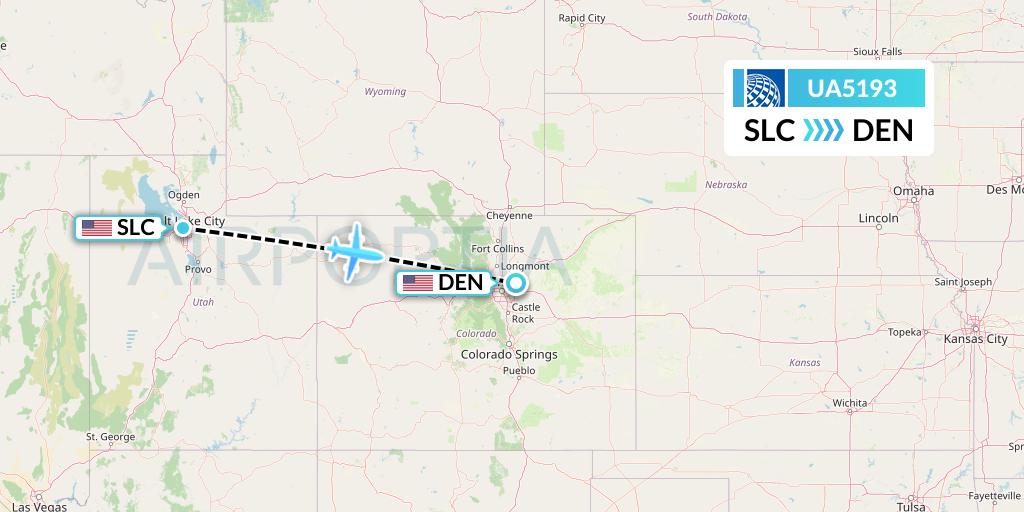UA5193 United Airlines Flight Map: Salt Lake City to Denver