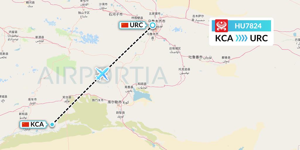 HU7824 Hainan Airlines Flight Map: Kuqa to Urumqi
