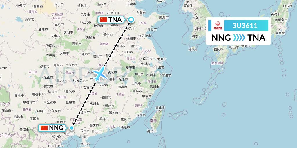 3U3611 Sichuan Airlines Flight Map: Nanning to Jinan