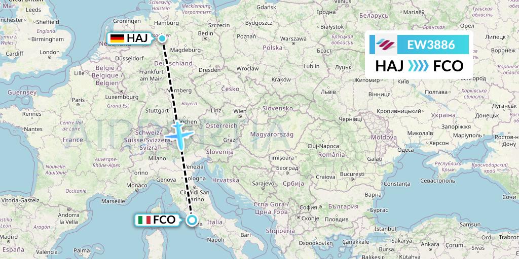 EW3886 Eurowings Flight Map: Hannover to Rome