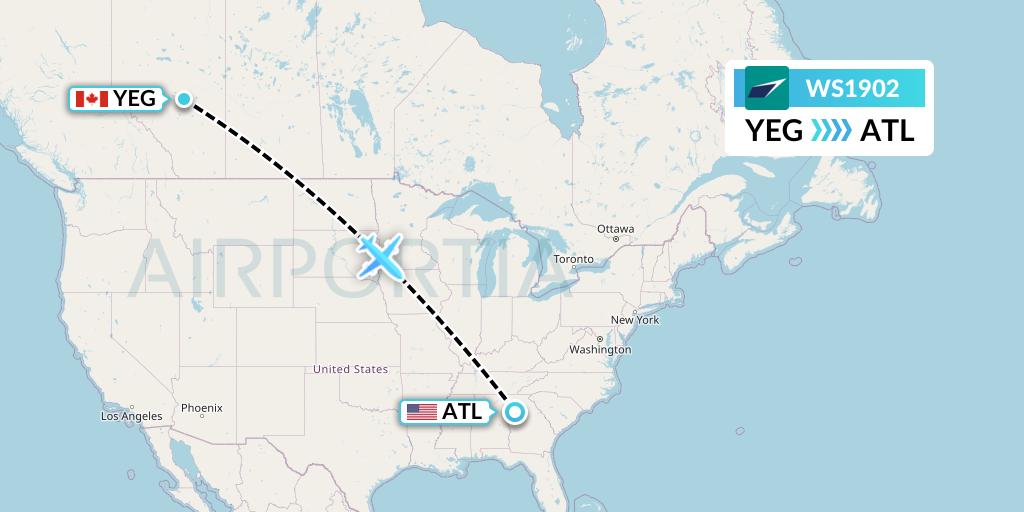 WS1902 WestJet Flight Map: Edmonton to Atlanta