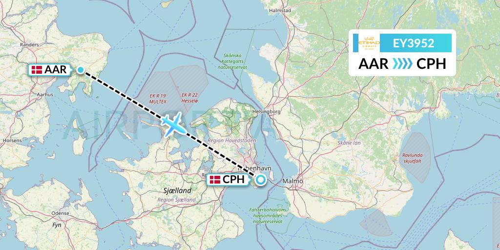 EY3952 Etihad Airways Flight Map: Aarhus to Copenhagen