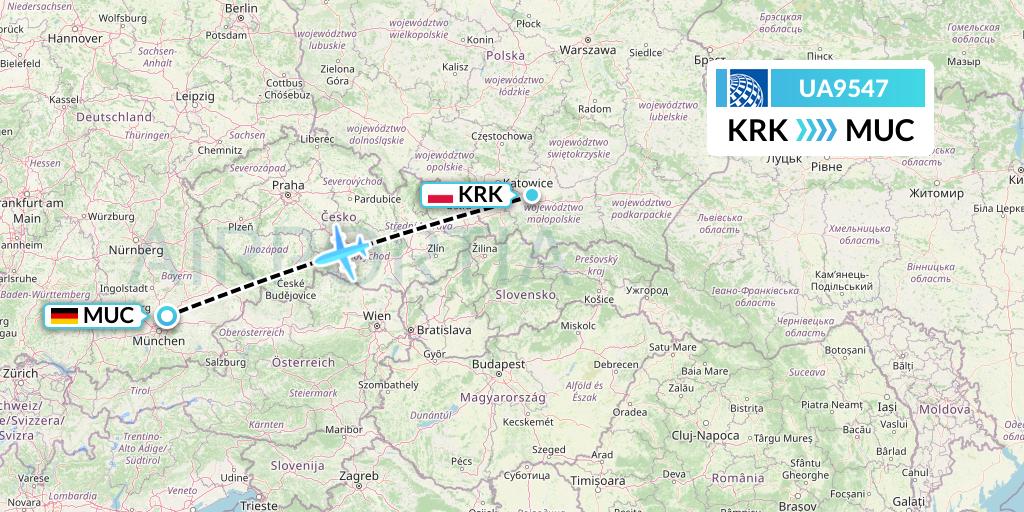 UA9547 United Airlines Flight Map: Krakow to Munich