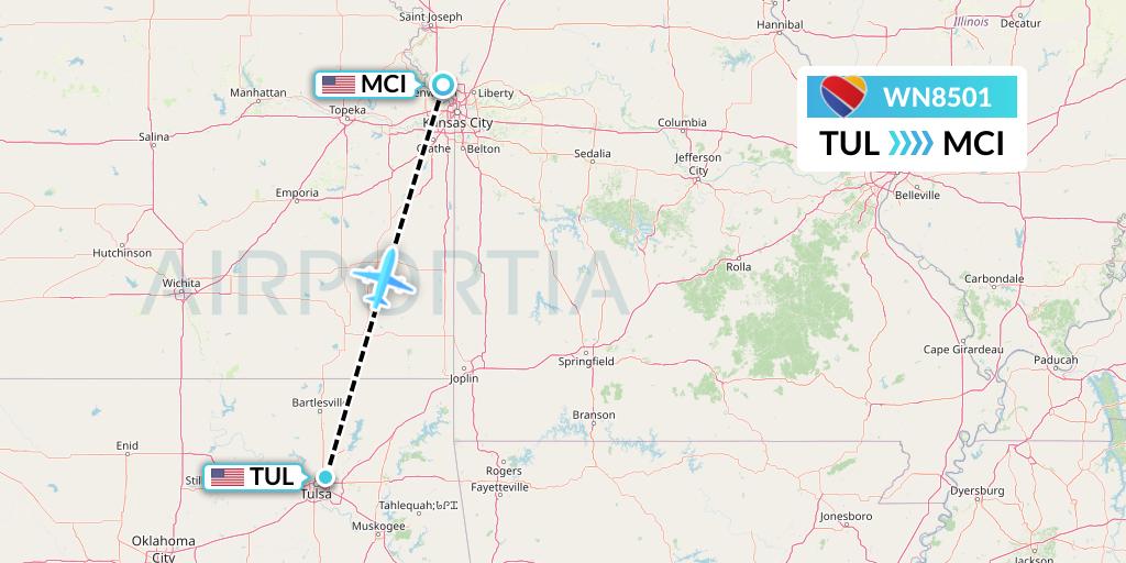 WN8501 Flight Status Southwest Airlines Tulsa to Kansas City (SWA8501)