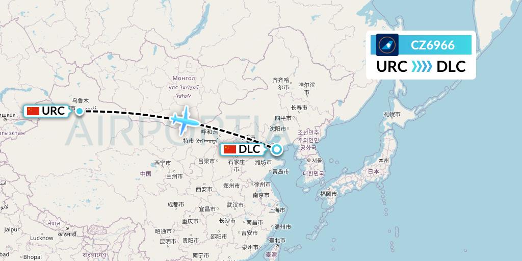 CZ6966 China Southern Airlines Flight Map: Urumqi to Dalian