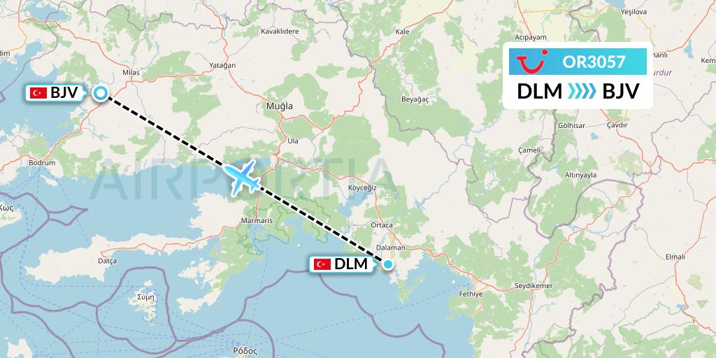 OR3057 TUI fly Netherlands Flight Map: Dalaman to Bodrum