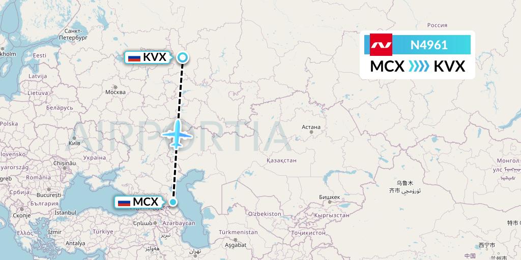 N4961 Nordwind Airlines Flight Map: Makhachkala to Kirov