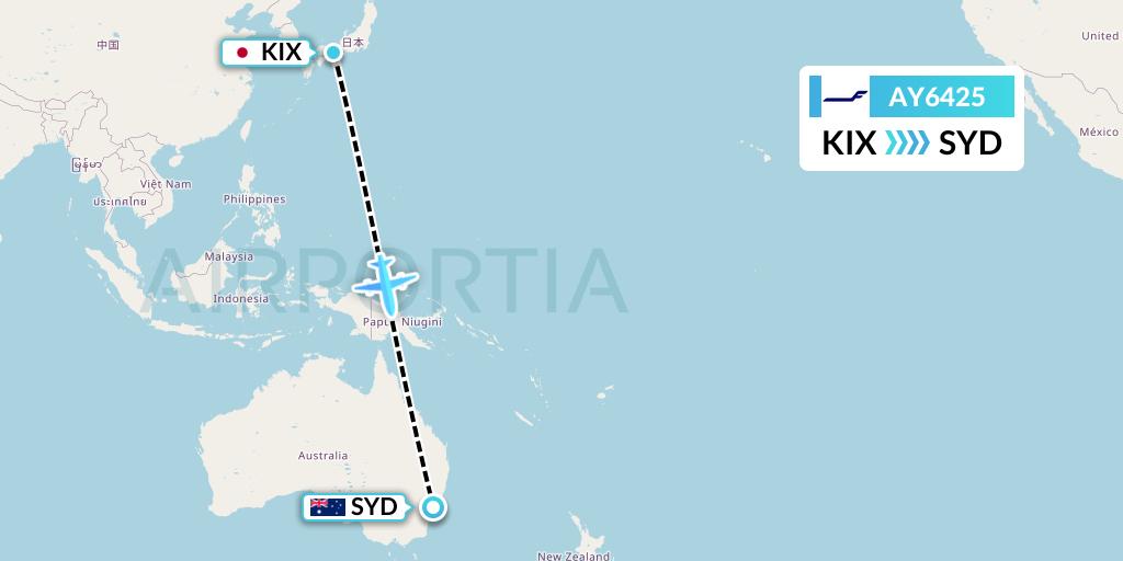 AY6425 Finnair Flight Map: Osaka to Sydney