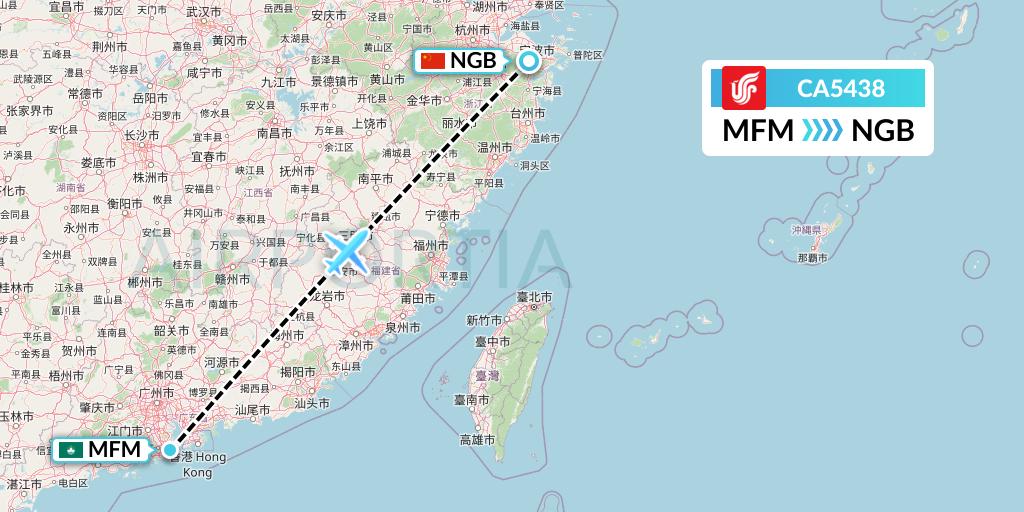 CA5438 Air China Flight Map: Macau to Ningbo