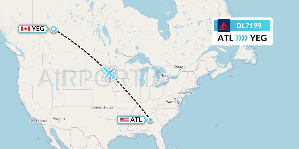 DL7199 Delta Air Lines Flight Map: Atlanta to Edmonton
