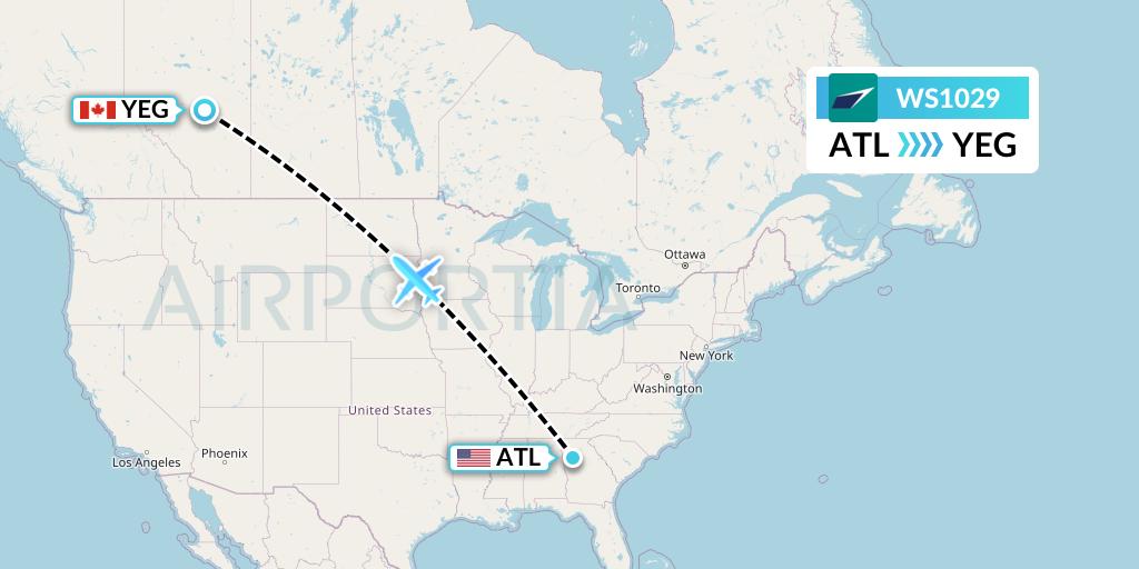 WS1029 WestJet Flight Map: Atlanta to Edmonton