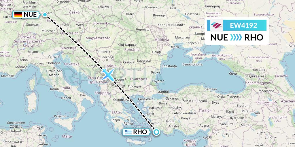 EW4192 Eurowings Flight Map: Nurnberg to Rhodes