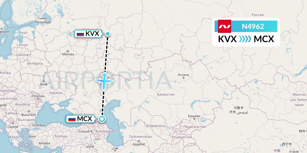 N4962 Nordwind Airlines Flight Map: Kirov to Makhachkala