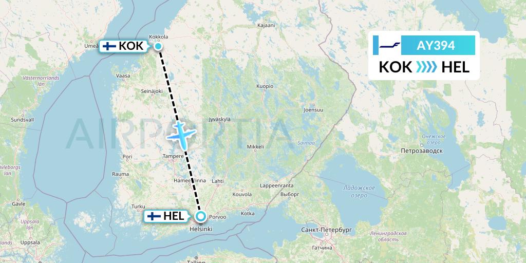 AY394 Finnair Flight Map: Kokkola to Helsinki