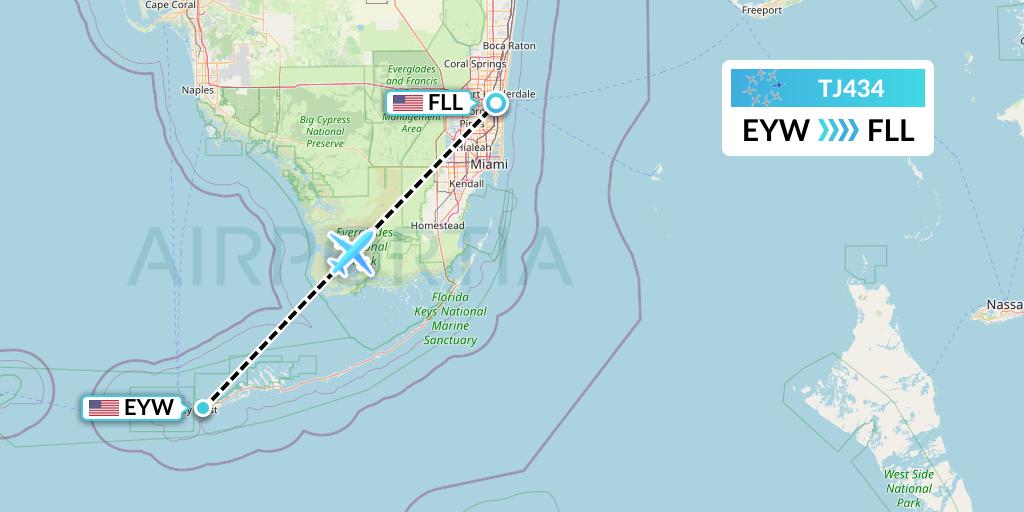 TJ434 Tradewind Aviation Flight Map: Key West to Fort Lauderdale