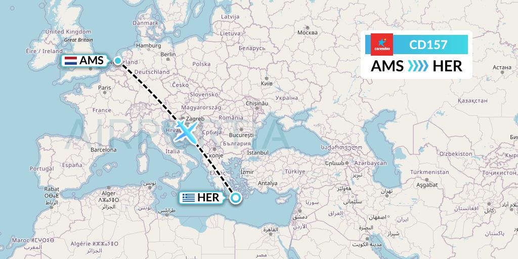 CD157 Dutch Corendon Airlines Flight Map: Amsterdam to Heraklion
