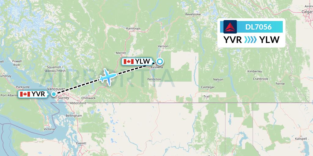 DL7056 Delta Air Lines Flight Map: Vancouver to Kelowna