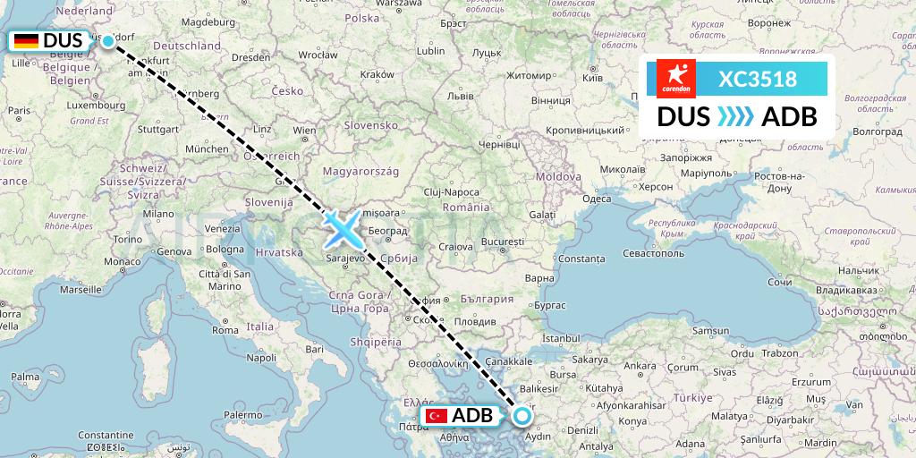 XC3518 Corendon Airlines Flight Map: Dusseldorf to Izmir
