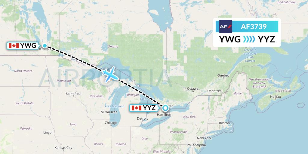 AF3739 Air France Flight Map: Winnipeg to Toronto