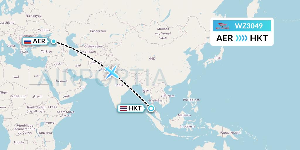 WZ3049 Red Wings Flight Map: Sochi to Phuket