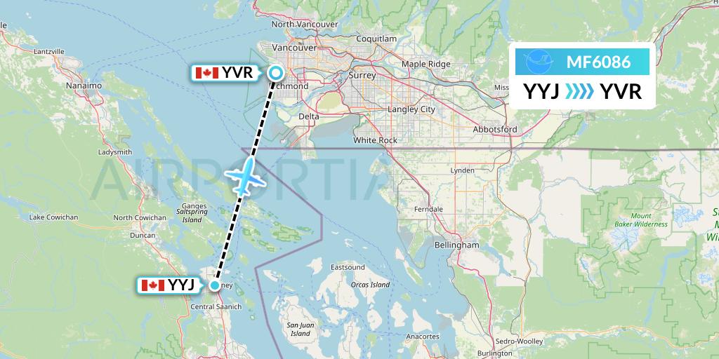 MF6086 Xiamen Airlines Flight Map: Victoria to Vancouver