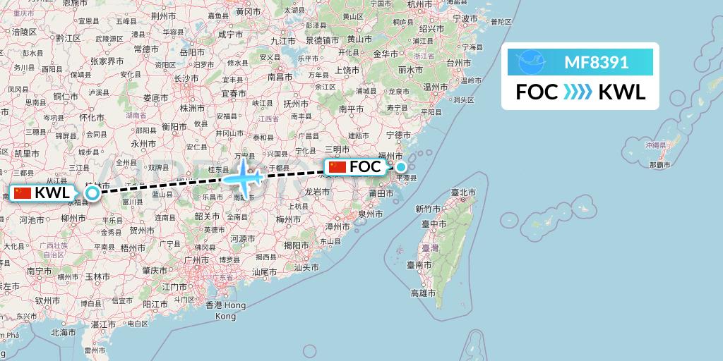 MF8391 Xiamen Airlines Flight Map: Fuzhou to Guilin