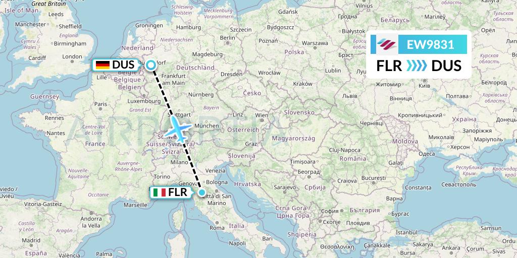 EW9831 Eurowings Flight Map: Florence to Dusseldorf