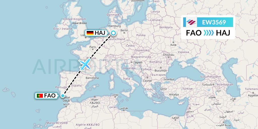 EW3569 Eurowings Flight Map: Faro to Hannover