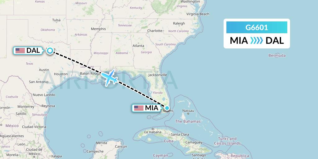 G6601 Fly Arna Flight Map: Miami to Dallas