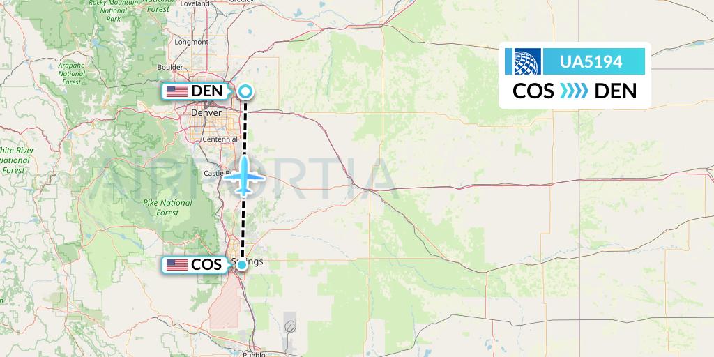 UA5194 United Airlines Flight Map: Colorado Springs to Denver