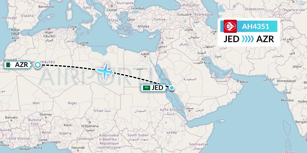 AH4351 Air Algerie Flight Map: Jeddah to Adrar