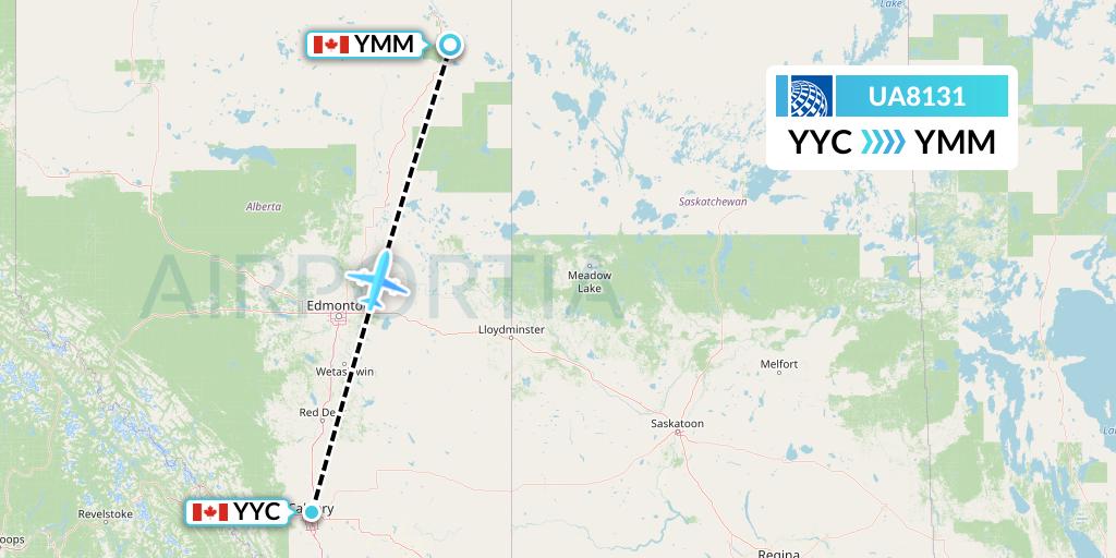 UA8131 United Airlines Flight Map: Calgary to Fort McMurray