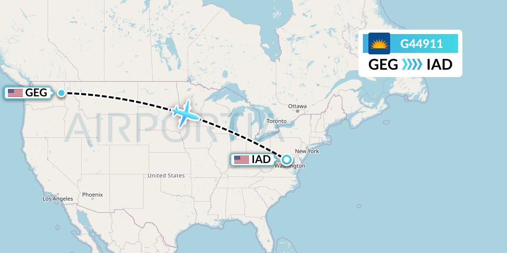G44911 Allegiant Air Flight Map: Spokane to Washington