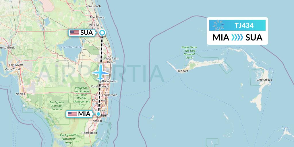 TJ434 Tradewind Aviation Flight Map: Miami to Stuart