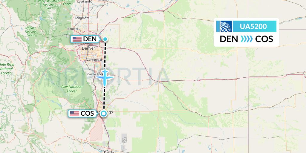 UA5200 United Airlines Flight Map: Denver to Colorado Springs