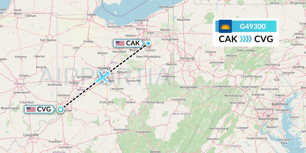 G49300 Allegiant Air Flight Map: Akron to Cincinnati