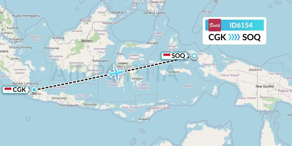 ID6154 Batik Air Flight Map: Jakarta to Sorong