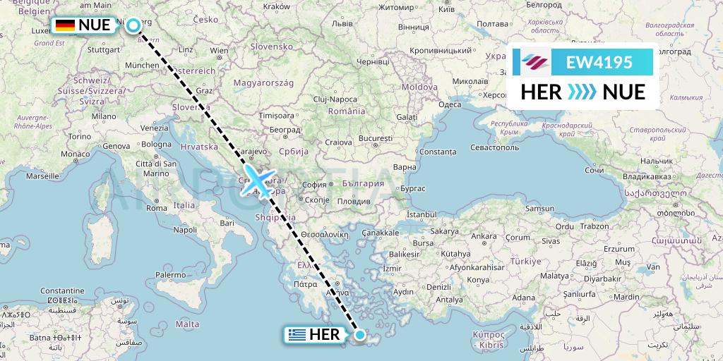 EW4195 Eurowings Flight Map: Heraklion to Nurnberg