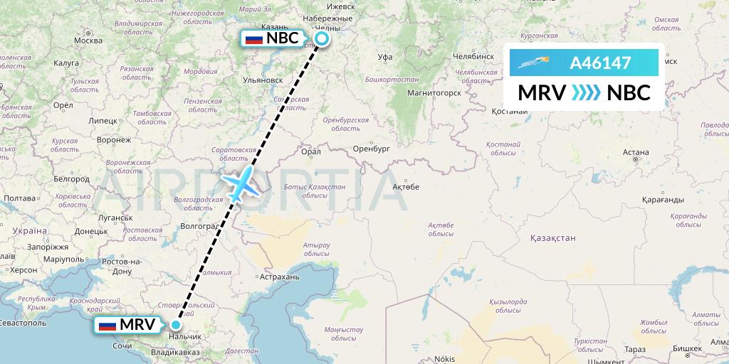 A46147 Azimuth Airlines Flight Map: Mineralnye Vody to Naberezhnye Chelny