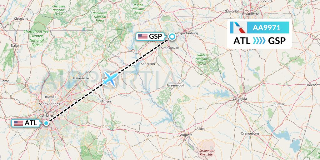 AA9971 American Airlines Flight Map: Atlanta to Greenville-Spartanburg