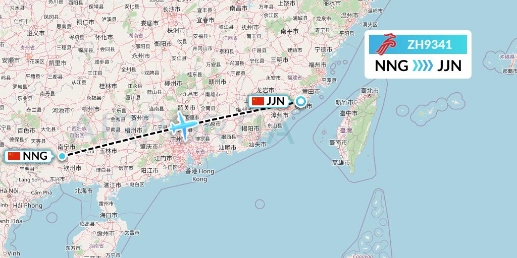 ZH9341 Shenzhen Airlines Flight Map: Nanning to Jinjiang