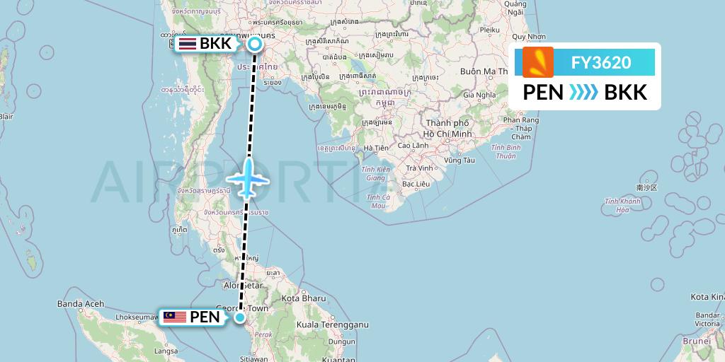 FY3620 Firefly Flight Map: Penang to Bangkok