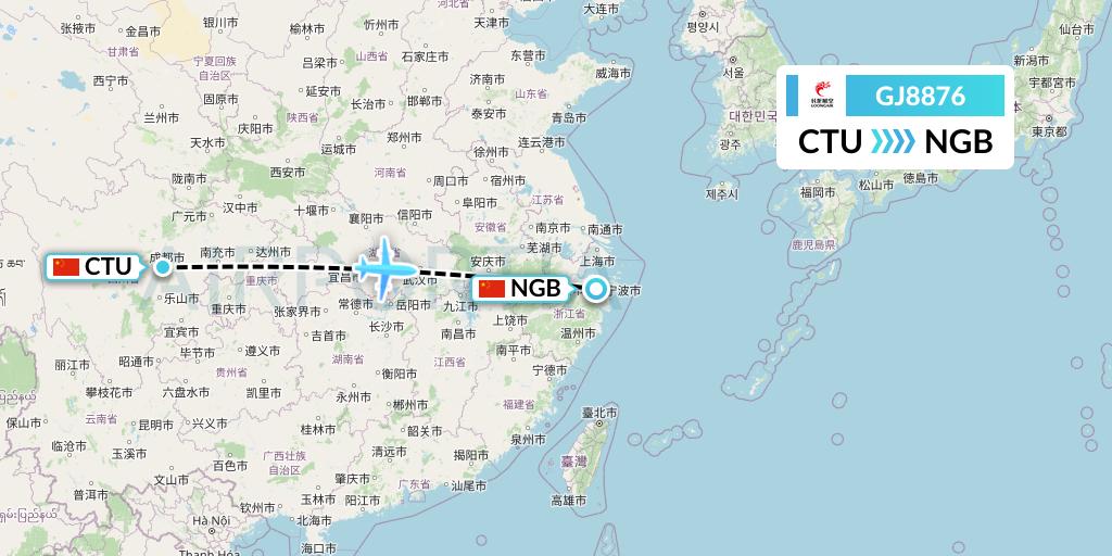 GJ8876 Loong Airlines Flight Map: Chengdu to Ningbo
