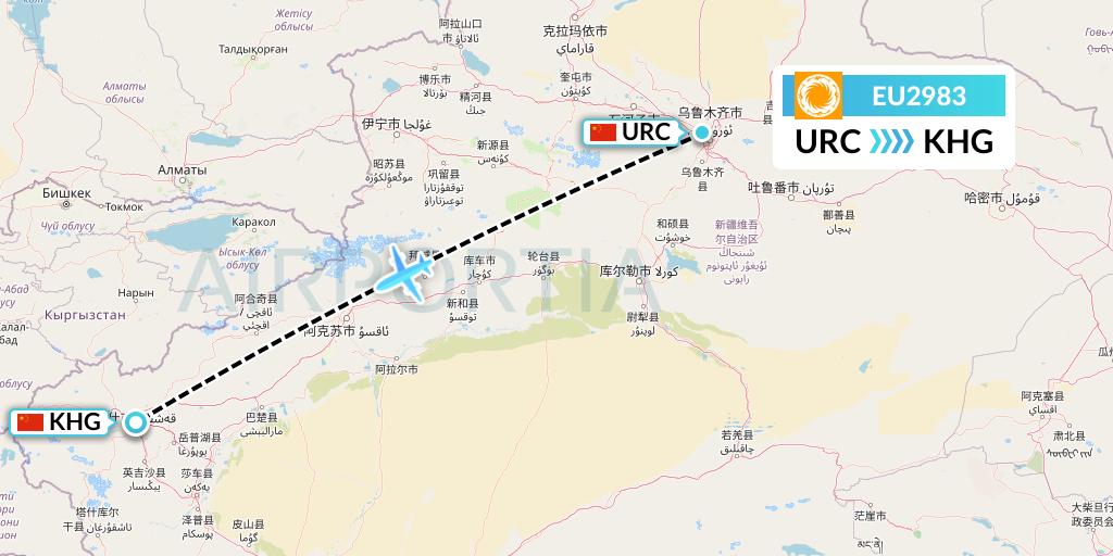 EU2983 Chengdu Airlines Flight Map: Urumqi to Kashgar