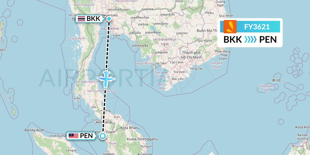 FY3621 Firefly Flight Map: Bangkok to Penang