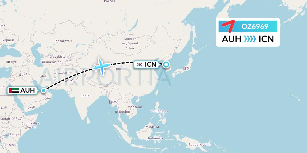 OZ6969 Asiana Airlines Flight Map: Abu Dhabi to Seoul